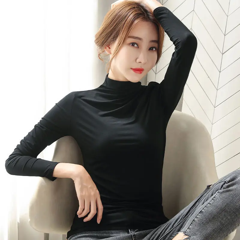 Autumn Winter Underwear Top Women Clothes Long Sleeve Tops Elasticity Basic High Collar Blouses Solid Color T Shirts Loungewear
Autumn Winter Underwear Top Women Clothes Long Sleeve Tops Elasticity Basic High Collar Blouses Solid Color T Shirts Loungewear