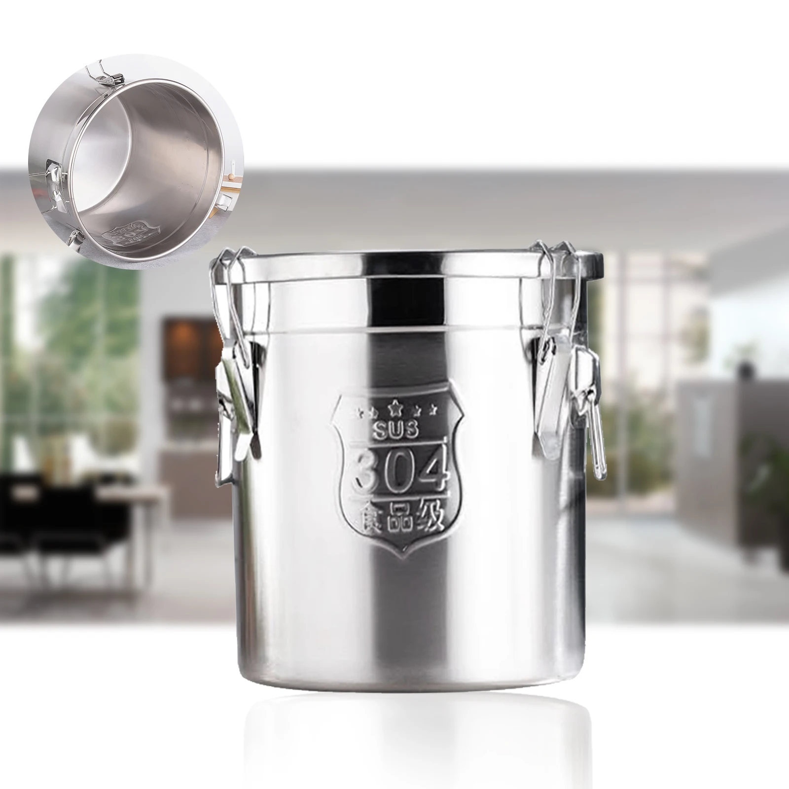6L Stainless Steel Food Containers Grain Cereal Airtight Canister Bucket With Locking Clamp
6L Stainless Steel Food Containers Grain Cereal Airtight Canister Bucket With Locking Clamp