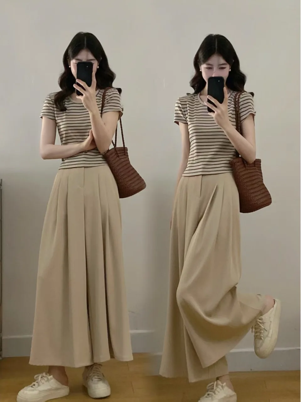 Summer Thin Short Sleeve T-Shirt And Wide Leg Pants Set Women's plus Size Casual Loose Feeling Nine Points Leisure Pants
Summer Thin Short Sleeve T-Shirt And Wide Leg Pants Set Women's plus Size Casual Loose Feeling Nine Points Leisure Pants