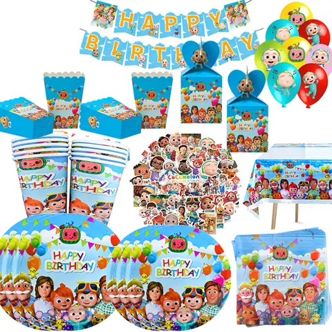 Birthday Party Decoration Coco melon Disposable Tableware Set Tablecloth Plate Balloon Backdrop for Kid Baby Shower Party Favor