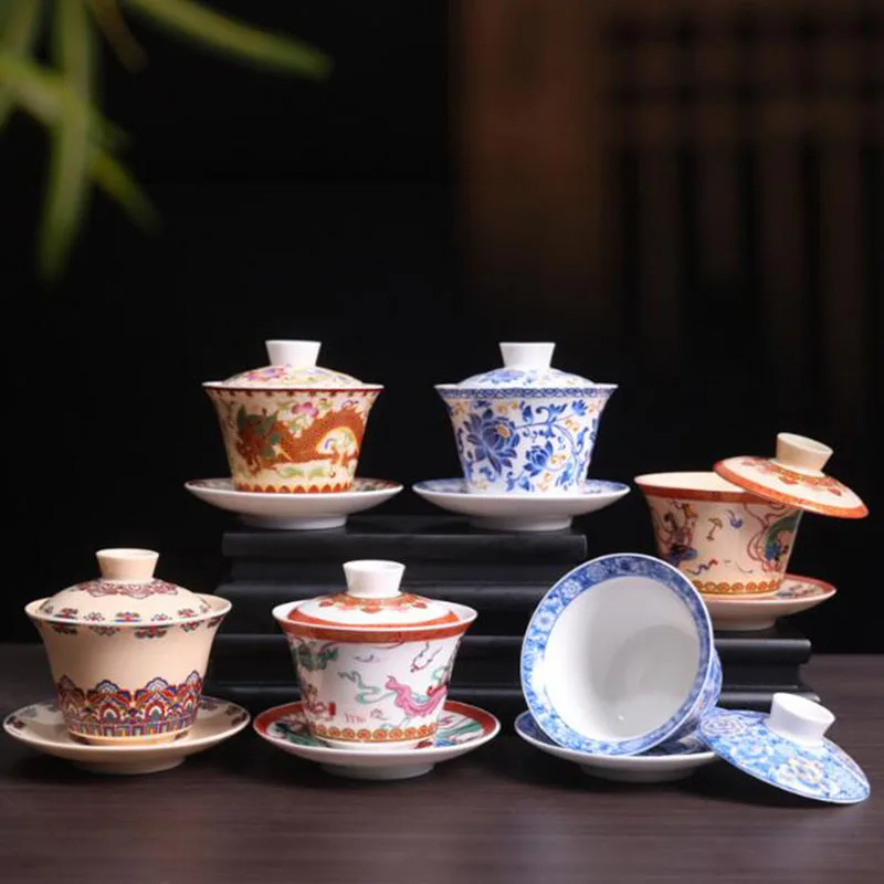 Porcelain Dunhuang Pattern Sancai Gaiwan Kungfu Tea Bowl Household Tea Infuser Kitchen Teaware Drinking Accessories
Porcelain Dunhuang Pattern Sancai Gaiwan Kungfu Tea Bowl Household Tea Infuser Kitchen Teaware Drinking Accessories