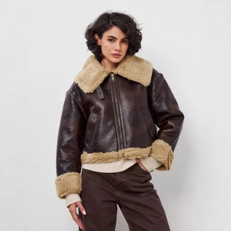 Big Lapel Faux Fur Jacket Solid Zipper Slim Leather and Fur Brown Furry Jacket Fluffy Plush Coat Faux Lamb Luxury Stylish Street
Big Lapel Faux Fur Jacket Solid Zipper Slim Leather and Fur Brown Furry Jacket Fluffy Plush Coat Faux Lamb Luxury Stylish Street