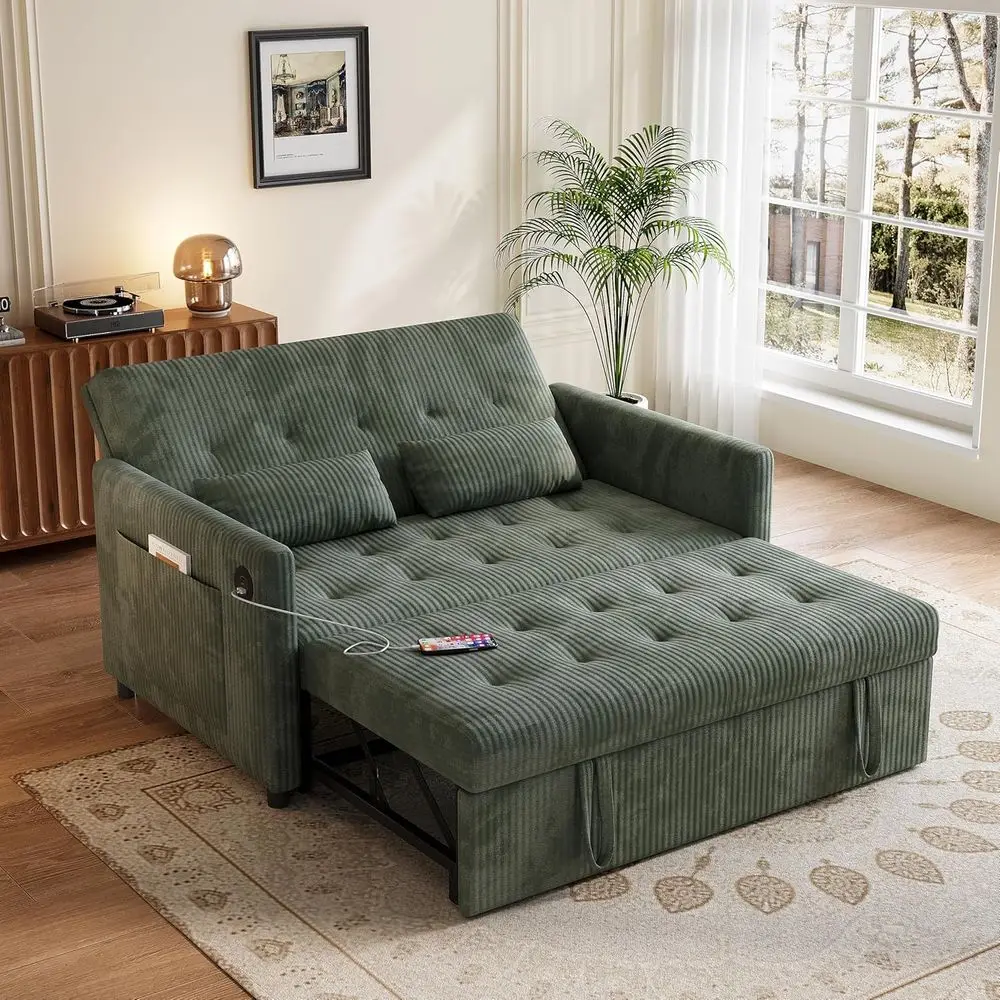 Green Corduroy 2-Seater Convertible Sofa with Pull-Out Bed and USB Ports
Green Corduroy 2-Seater Convertible Sofa with Pull-Out Bed and USB Ports