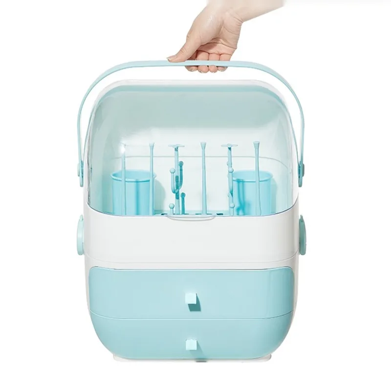portable baby bottle storage box with cover dust-proof 3-layers multi-functional drying rack newborn tableware holder blue
portable baby bottle storage box with cover dust-proof 3-layers multi-functional drying rack newborn tableware holder blue