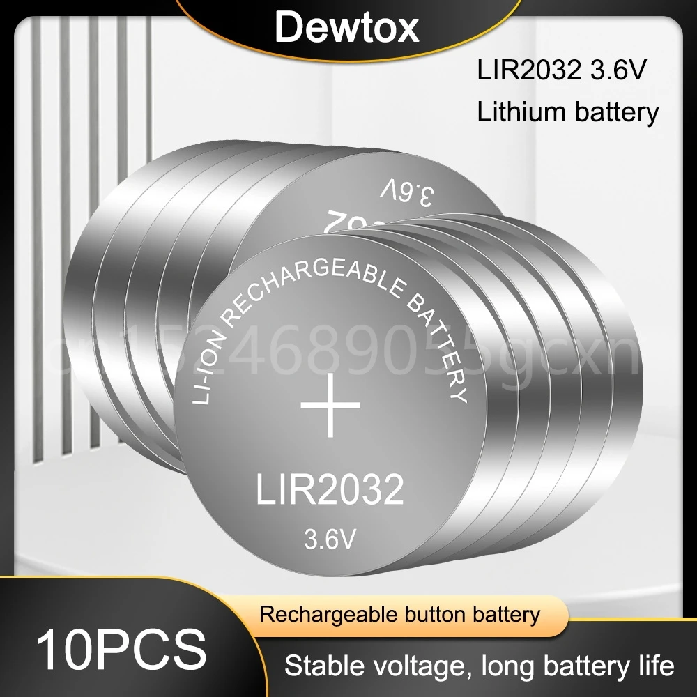 10pcs LIR2032 3.6V button battery Machinable soldering feet Rechargeable battery Replace CR2032
10pcs LIR2032 3.6V button battery Machinable soldering feet Rechargeable battery Replace CR2032
