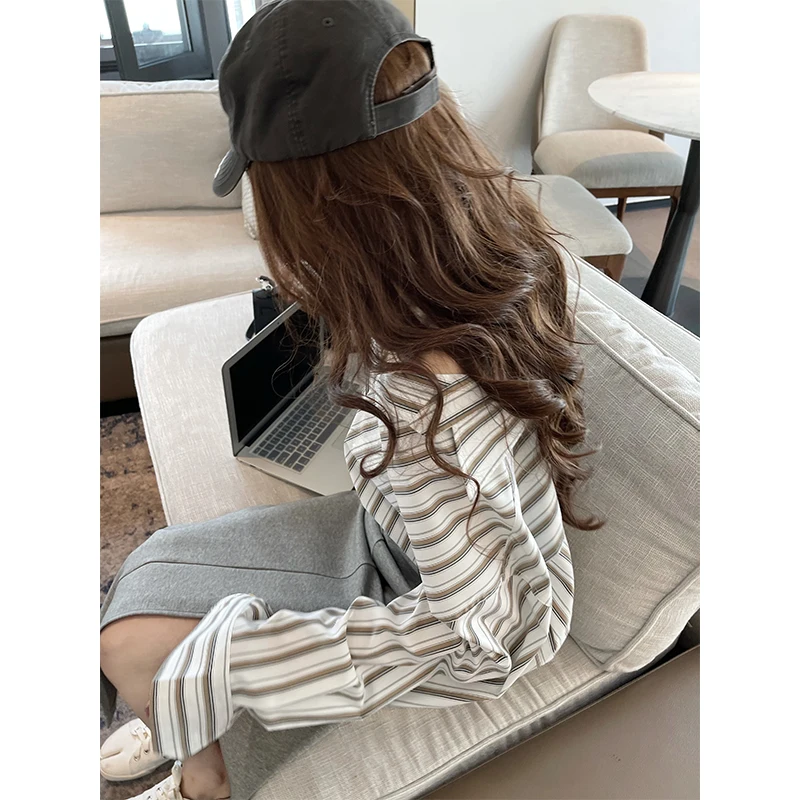 Slimming Casual Striped irt Women's Loose Fit Faionable Vintage Spring 2025 Korean Sle Top Long Sve Regular Thin
Slimming Casual Striped irt Women's Loose Fit Faionable Vintage Spring 2025 Korean Sle Top Long Sve Regular Thin