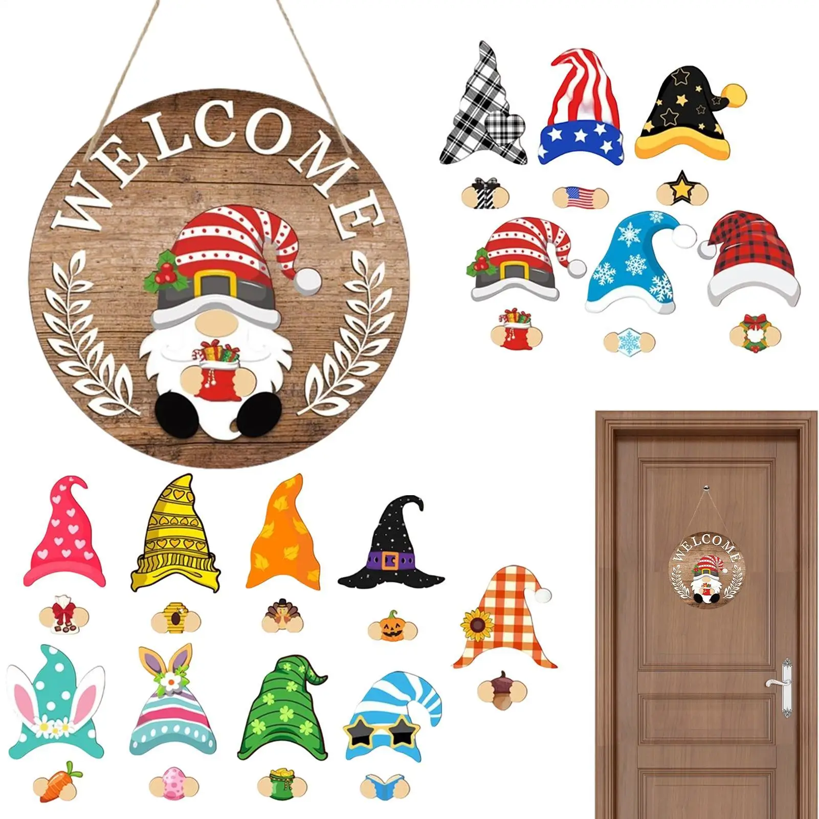 Деревянная табличка-приветствие с гномом, многоразовая, со сменными аксессуарами, деревянная подвеска на дверь с гномом для семьи, друзей, взрослых, женщин, на праздник
Деревянная табличка-приветствие с гномом, многоразовая, со сменными аксессуарами, деревянная подвеска на дверь с гномом для семьи, друзей, взрослых, женщин, на праздник