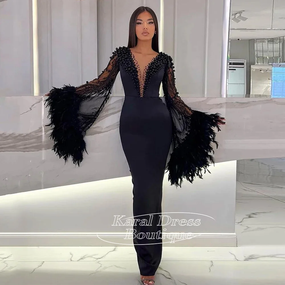 Customized Black Evening Dress Batwing Sleeves V Neck Pearls Feathers Satin Lady Party Dresses for Pageant Mermaid Prom Gow
Customized Black Evening Dress Batwing Sleeves V Neck Pearls Feathers Satin Lady Party Dresses for Pageant Mermaid Prom Gow