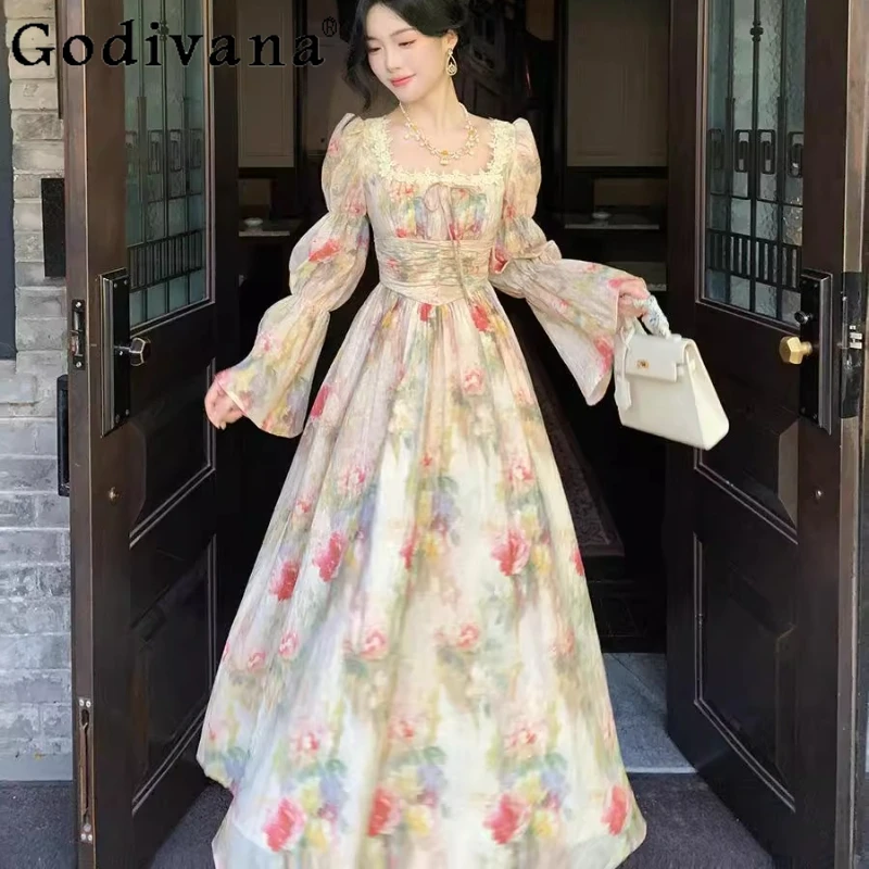 Large Size Female Idyllic Retro Oil Paint Long Sleeve Dress Spring Autumn Square Collar Splicing Sweet Fairy A-line Long Dresses 
Large Size Female Idyllic Retro Oil Paint Long Sleeve Dress Spring Autumn Square Collar Splicing Sweet Fairy A-line Long Dresses