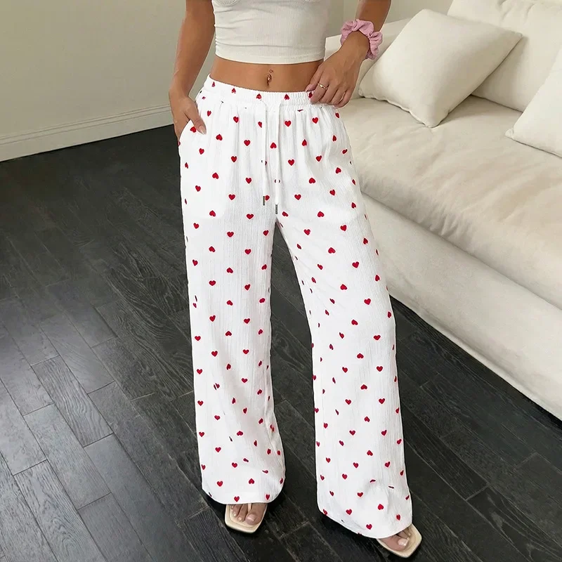 Women's Heart Print Drawstring Waist Wide Leg Pants High Waist Loose Fit Casual Trousers Slimming Versatile Commuter Long Pants
Women's Heart Print Drawstring Waist Wide Leg Pants High Waist Loose Fit Casual Trousers Slimming Versatile Commuter Long Pants