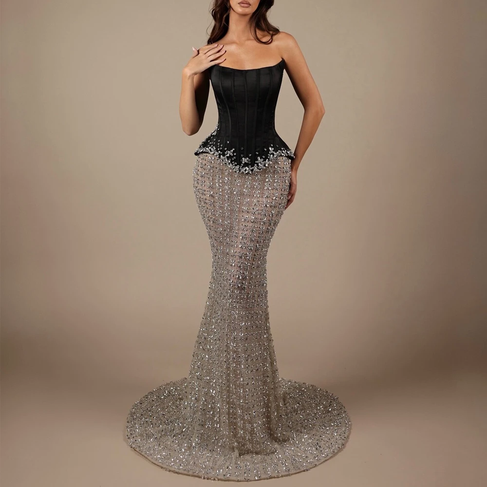 Изысканное вечернее платье-русалка черного цвета с иллюзионным эффектом, без бретелек, с вышивкой бисером, пэплумом, для дня рождения, нарядное платье (vestidos de gala)
Изысканное вечернее платье-русалка черного цвета с иллюзионным эффектом, без бретелек, с вышивкой бисером, пэплумом, для дня рождения, нарядное платье (vestidos de gala)