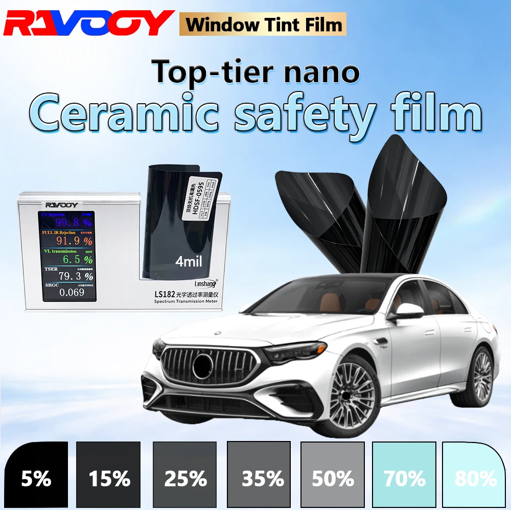 RAVOOY Car Window Tint HDSF0595 Series Top Tier Nano Ceramic Safety Window Film 4mil 6.5% VLT High Thermal Insulation 152CMX30M
RAVOOY Car Window Tint HDSF0595 Series Top Tier Nano Ceramic Safety Window Film 4mil 6.5% VLT High Thermal Insulation 152CMX30M