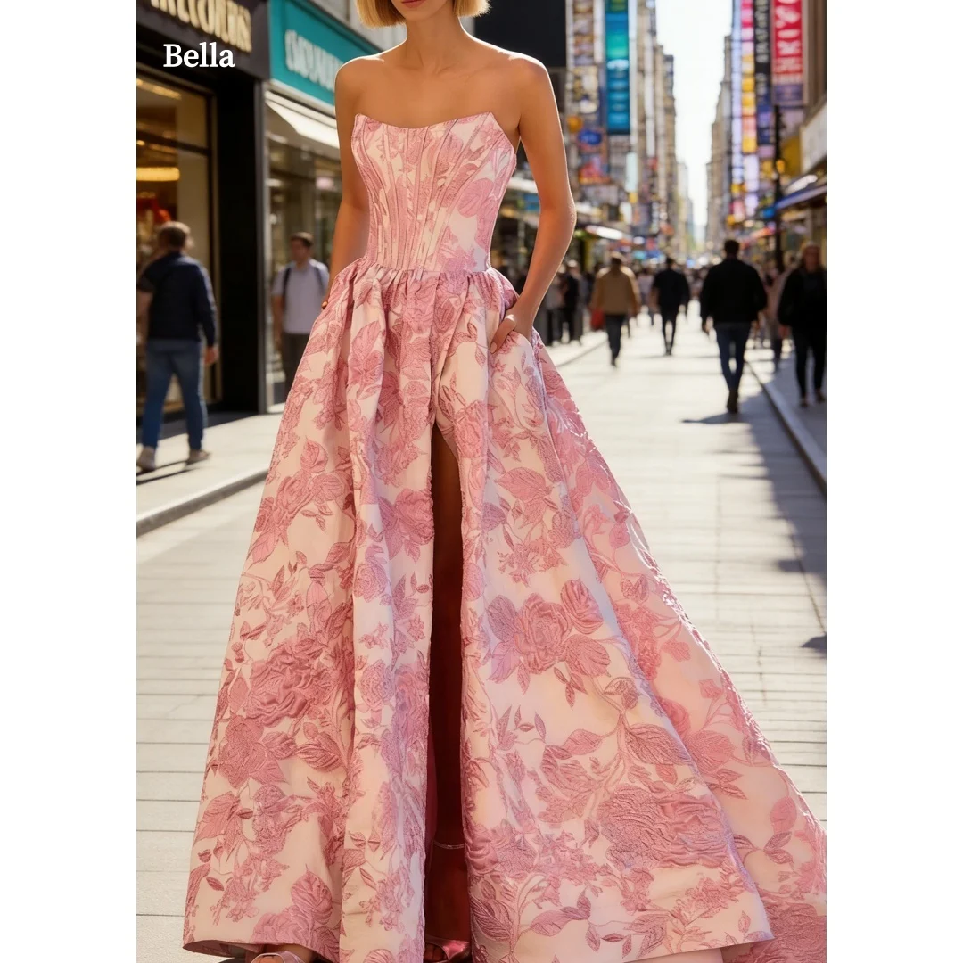 Bella Customized Prom Dress robes de soirée Party Dresses Pink Floral Brocade Strapless Slit Maxi Formal Gown For Women 2026
Bella Customized Prom Dress robes de soirée Party Dresses Pink Floral Brocade Strapless Slit Maxi Formal Gown For Women 2026