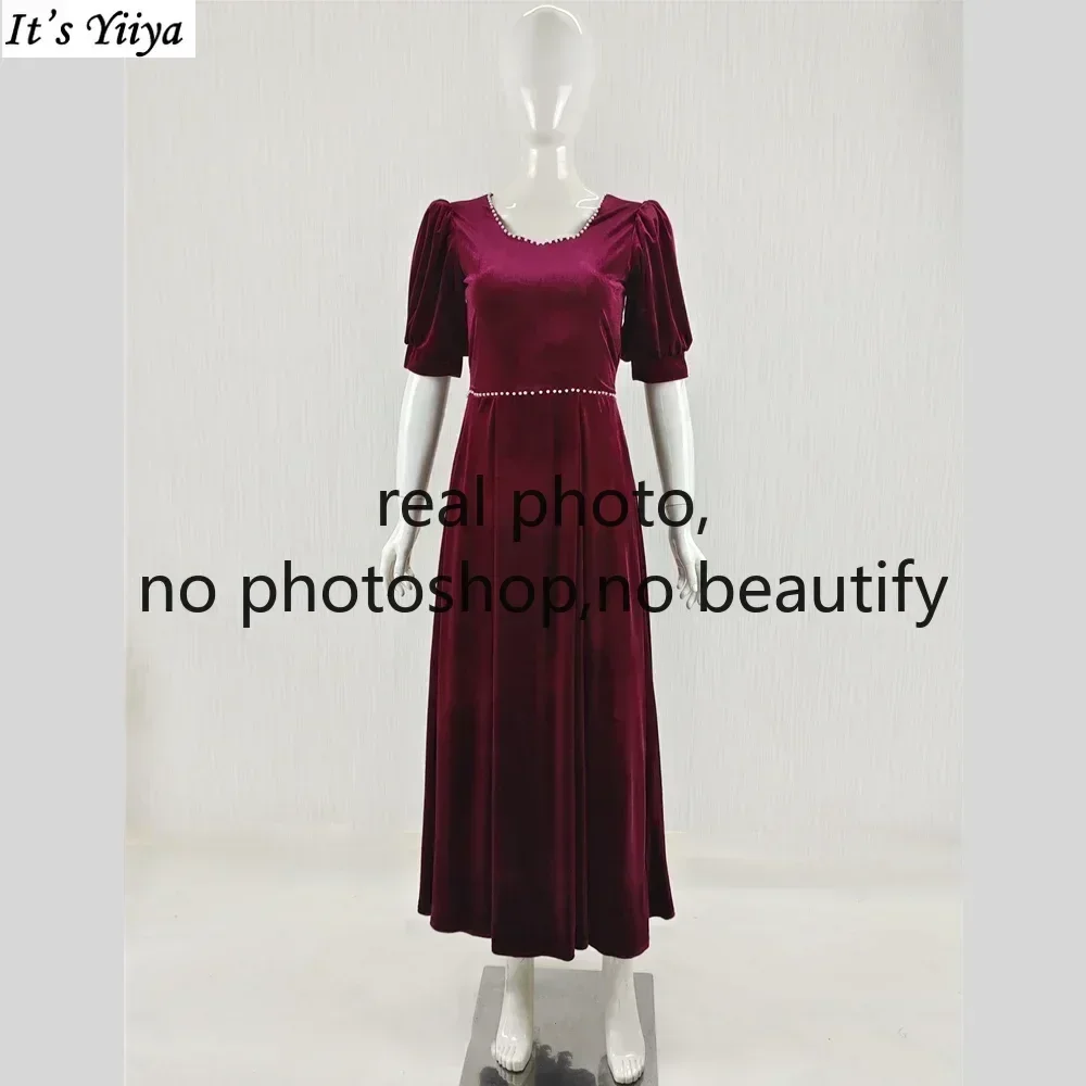 It's Yiiya Customized Evening Dress Wine Red Velet Beads Short Sleeves A-line Ankle-length Plus size Women Party Formal Gowns
It's Yiiya Customized Evening Dress Wine Red Velet Beads Short Sleeves A-line Ankle-length Plus size Women Party Formal Gowns