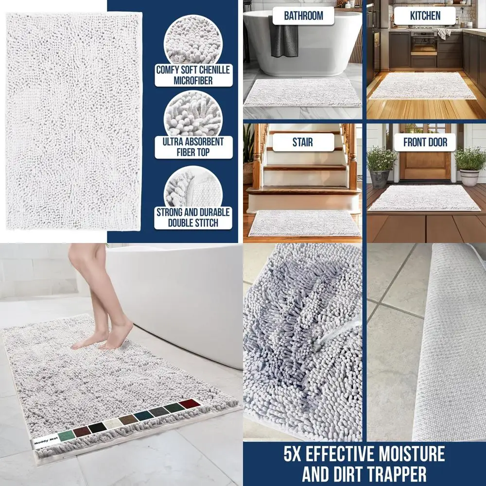 Extra Thick Chenille Microfiber Bath Mat, Quick Dry, Non-Slip, Washable, White XL 59x35
Extra Thick Chenille Microfiber Bath Mat, Quick Dry, Non-Slip, Washable, White XL 59x35