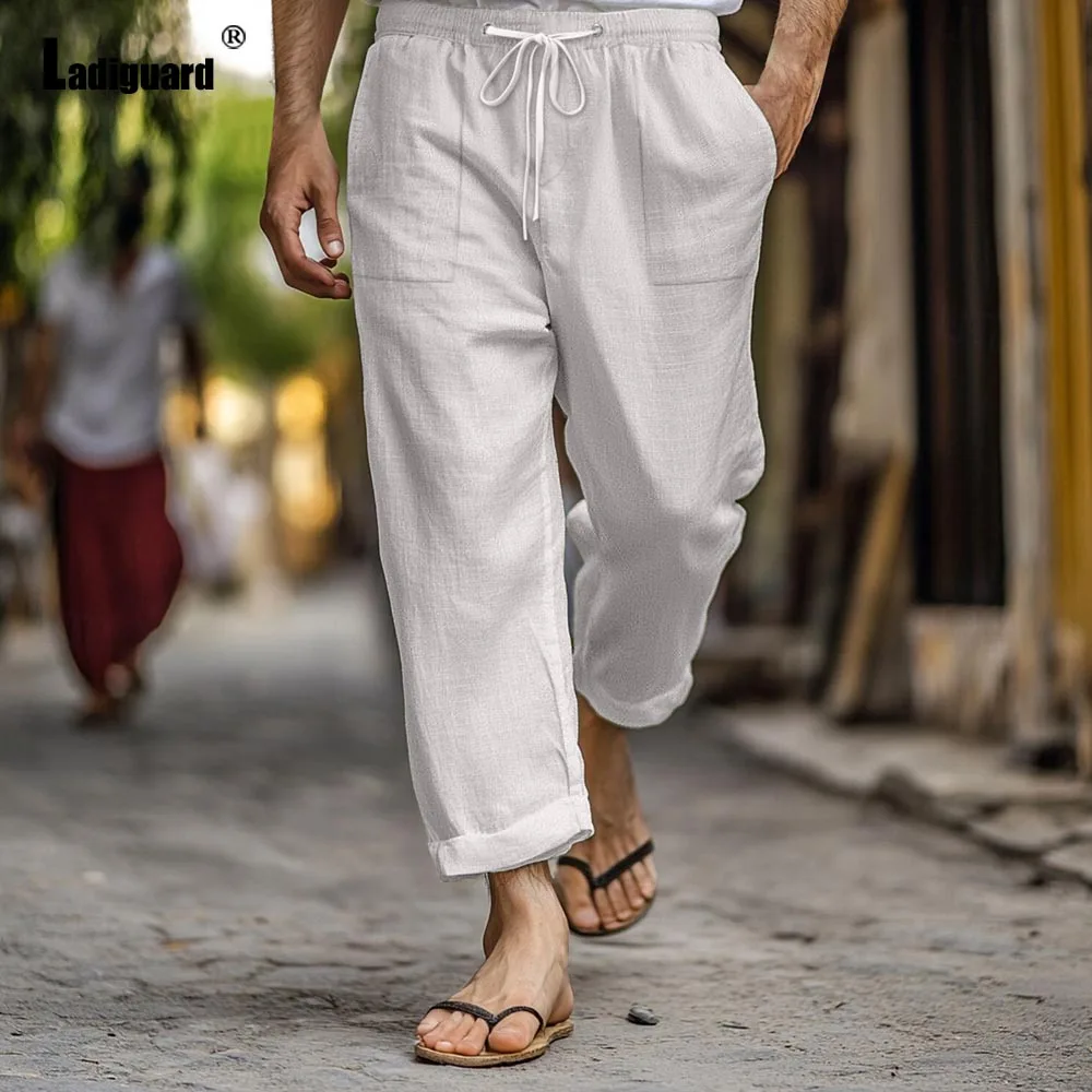 2025 Men's Stand Pocket Casual Linen Beach Pants Plus Size Mens Ankle-Length Trousers New Summer Loose Drawstring Straight Pants
2025 Men's Stand Pocket Casual Linen Beach Pants Plus Size Mens Ankle-Length Trousers New Summer Loose Drawstring Straight Pants