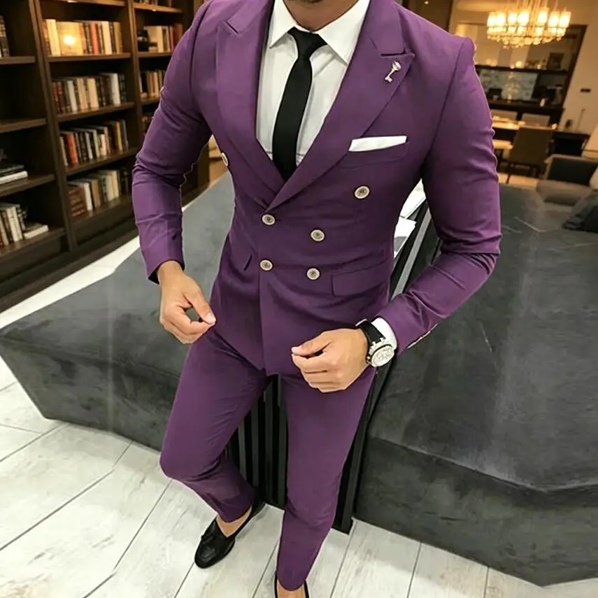 Formal Purple Men Suits Double Breasted Casual Style Slim Fit Groom Tuxedo for Wedding Male Fashion Blazer 2 Piece Costume Homme
Formal Purple Men Suits Double Breasted Casual Style Slim Fit Groom Tuxedo for Wedding Male Fashion Blazer 2 Piece Costume Homme