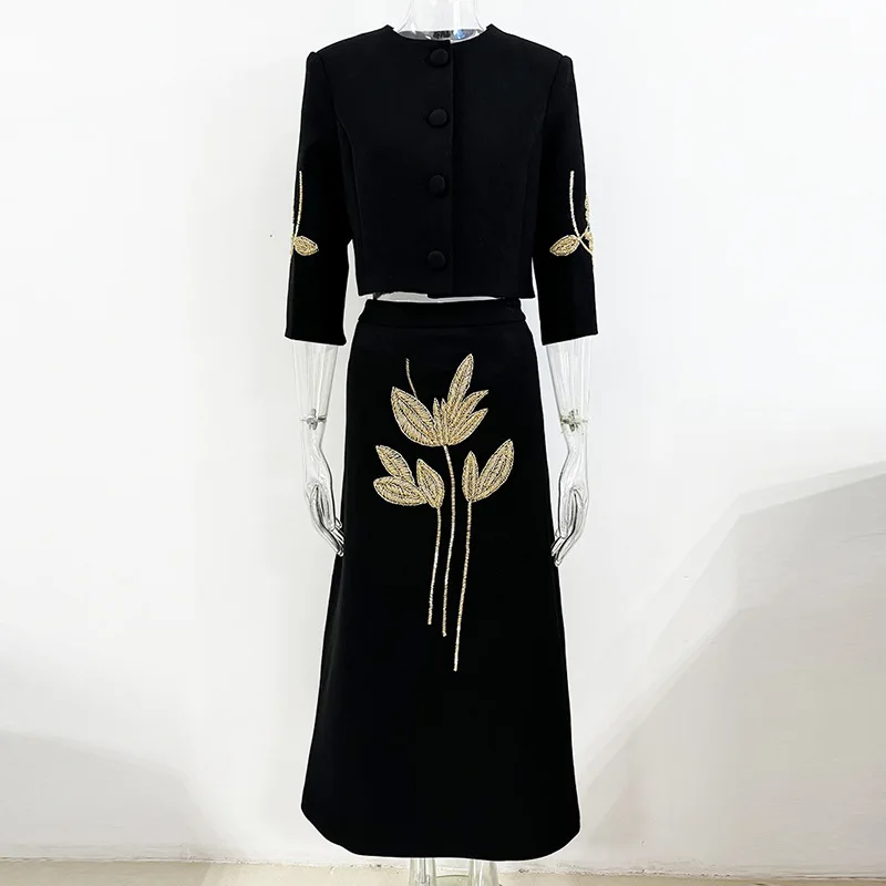 2025 New Temperament Flower Heavy Industry Nail Bead Seven Quarter Sleeve Jacket Mid Length Skirt Set
2025 New Temperament Flower Heavy Industry Nail Bead Seven Quarter Sleeve Jacket Mid Length Skirt Set
