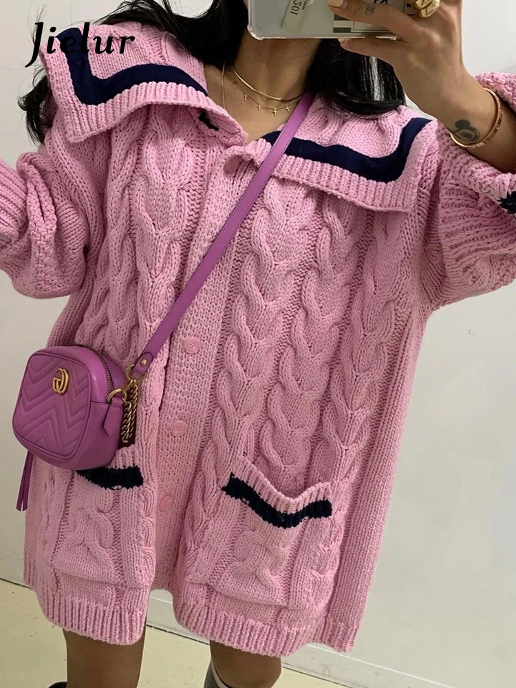 Jielur Autumn New Korean Contrast Color Women Cardigan Casual Loose Fashion Cardigan Woman Pink White Navy Knitted Top Female
Jielur Autumn New Korean Contrast Color Women Cardigan Casual Loose Fashion Cardigan Woman Pink White Navy Knitted Top Female