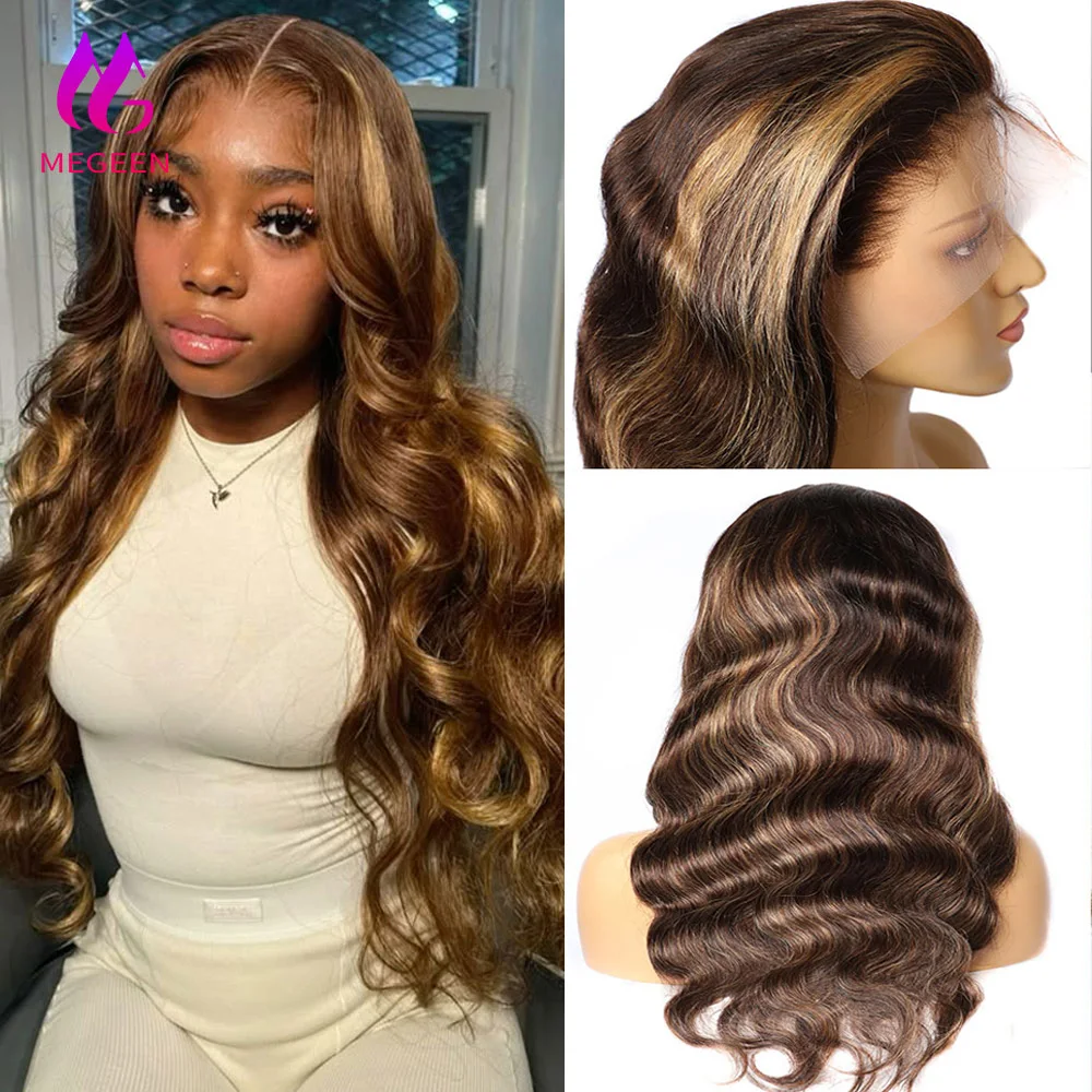 Megeen 100% Human Hair Body Wave 13X4 Lace Front Wig Highlight P4/27 Colored Brazilian Pre Plucked Honey Blonde Lace Frontal Wig
Megeen 100% Human Hair Body Wave 13X4 Lace Front Wig Highlight P4/27 Colored Brazilian Pre Plucked Honey Blonde Lace Frontal Wig