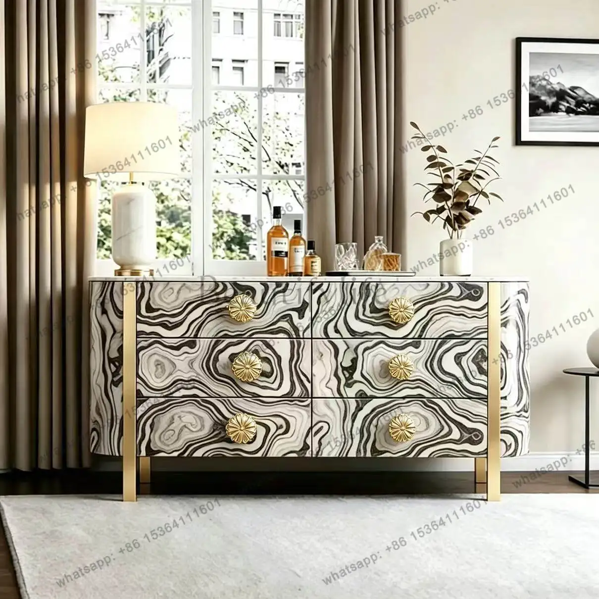 Italian light luxury marble six-chest cabinet high-end villa bedroom end of bed, locker
Italian light luxury marble six-chest cabinet high-end villa bedroom end of bed, locker
