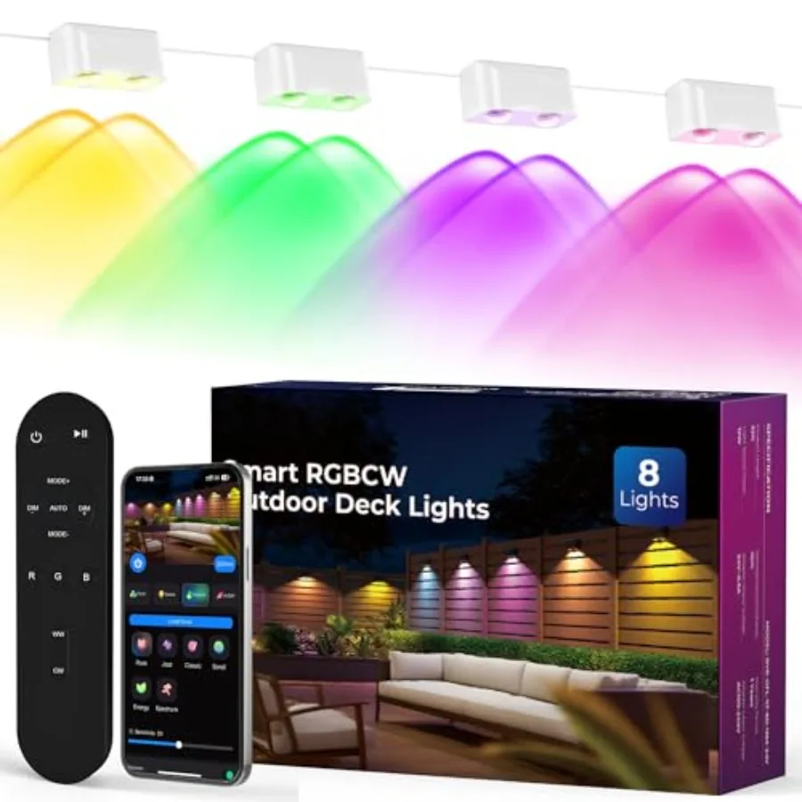 Outdoor Deck Lights 8 Lights Smart Fence Lights Compatible with Alexa and Google Home IP65 LED Patio Deck Lighting with Remote
Outdoor Deck Lights 8 Lights Smart Fence Lights Compatible with Alexa and Google Home IP65 LED Patio Deck Lighting with Remote
