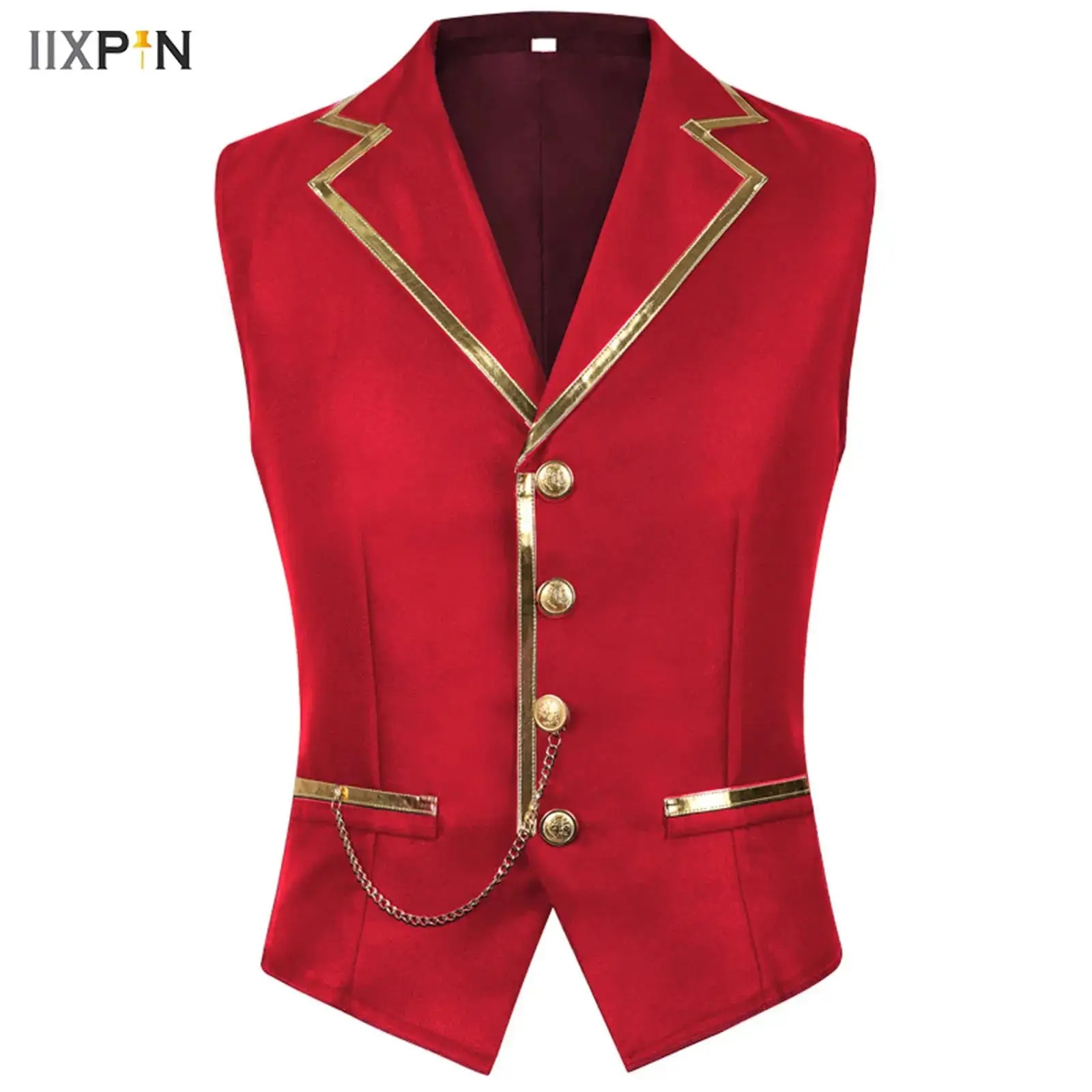 Mens Steampunk Waistcoat Metallic Shiny Trim Chain Front Button Gentleman Vest Tank Top for Halloween Gothic Party Cocktails
Mens Steampunk Waistcoat Metallic Shiny Trim Chain Front Button Gentleman Vest Tank Top for Halloween Gothic Party Cocktails