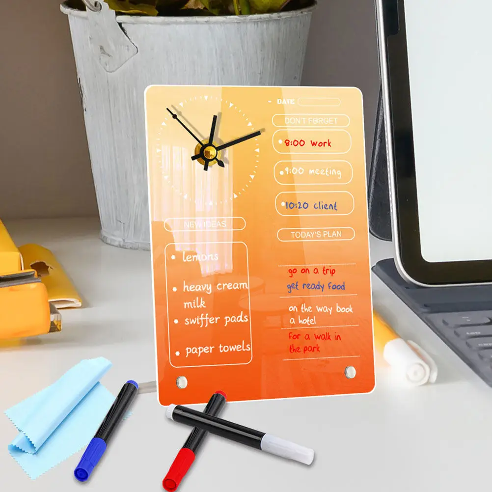 1 Set Acrylic Erase Board Plan Clock Multi-Function Desktop Note Board Message Whiteboard to Do List Planner Memo Writing
1 Set Acrylic Erase Board Plan Clock Multi-Function Desktop Note Board Message Whiteboard to Do List Planner Memo Writing