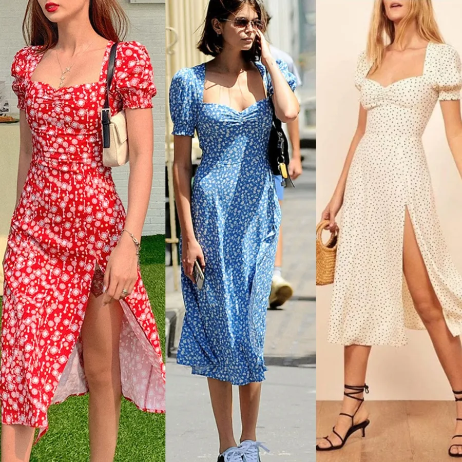 【New style】Europe and America - summer women's clothing new style polka dot short-sleeved square collar hem split print dress
【New style】Europe and America - summer women's clothing new style polka dot short-sleeved square collar hem split print dress