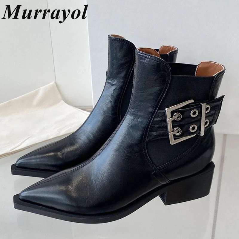 Pointed Toe Belt Buckle Decor Short Boots Women Genuine Leather Elastic Band Splicing Ankle Botas Autumn Winter Chelsea Boot
Pointed Toe Belt Buckle Decor Short Boots Women Genuine Leather Elastic Band Splicing Ankle Botas Autumn Winter Chelsea Boot