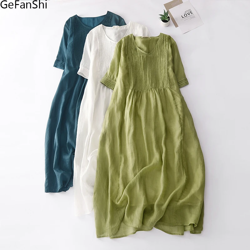 New Spring Summer Short Sleeve Solid Cotton Linen Dresses Women Fashion Loose Casual Dress Robe Elegant Ladies Clothing
New Spring Summer Short Sleeve Solid Cotton Linen Dresses Women Fashion Loose Casual Dress Robe Elegant Ladies Clothing