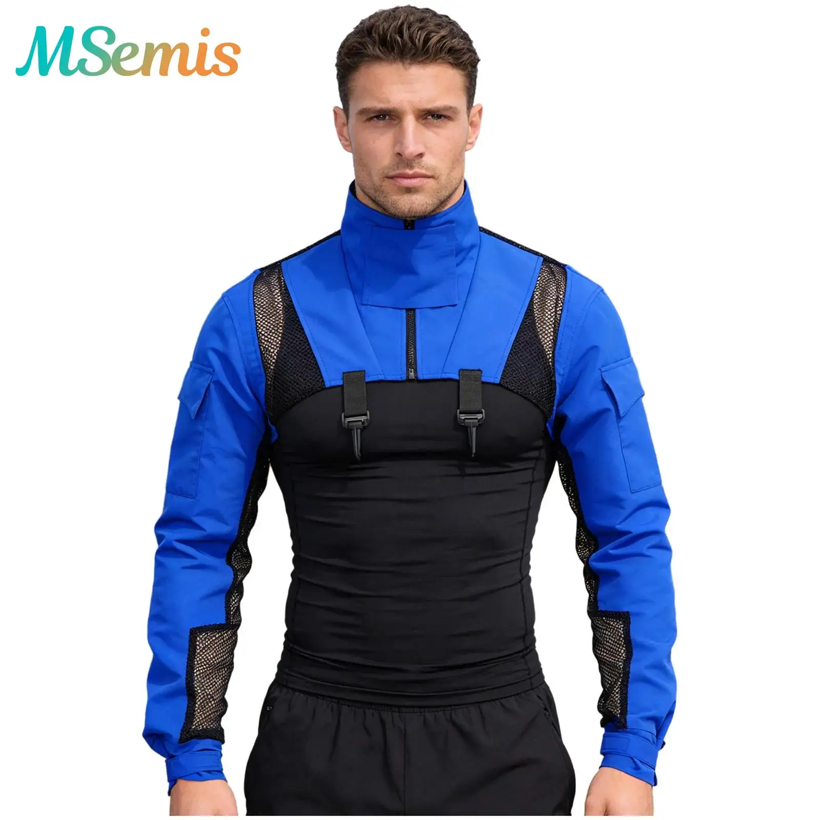 Mens Adult Long Sleeves Combat Shrugs T-shirt Shoulder Armor Crop Tops Stand Collar Mesh Patchwork with Pockets Cropped Jacket
Mens Adult Long Sleeves Combat Shrugs T-shirt Shoulder Armor Crop Tops Stand Collar Mesh Patchwork with Pockets Cropped Jacket