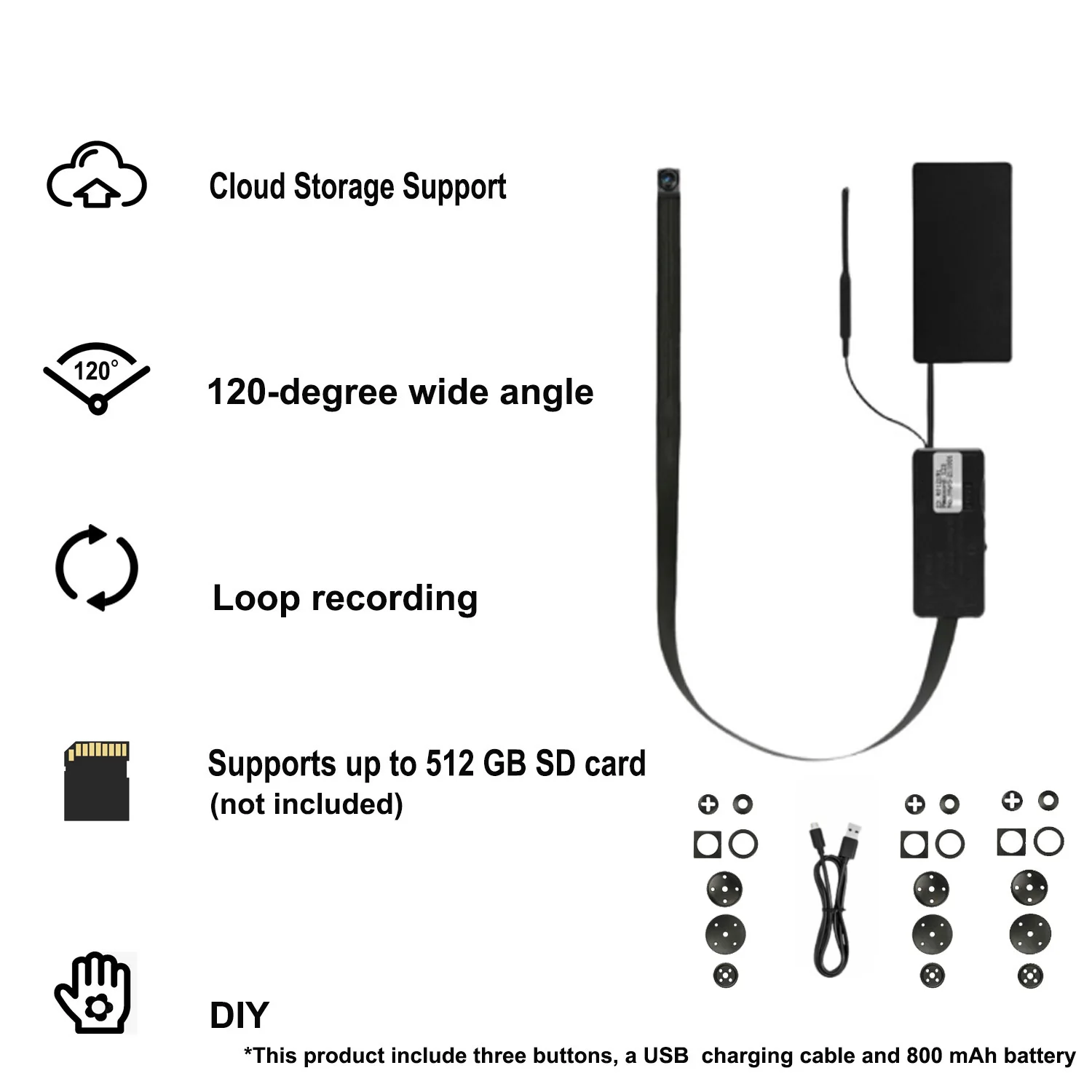 S6 120-degree DIY Mini Wireless Camera Home Office Portable Video Recording with Three Buttons Micro SD Card Support & Cloud sto
S6 120-degree DIY Mini Wireless Camera Home Office Portable Video Recording with Three Buttons Micro SD Card Support & Cloud sto