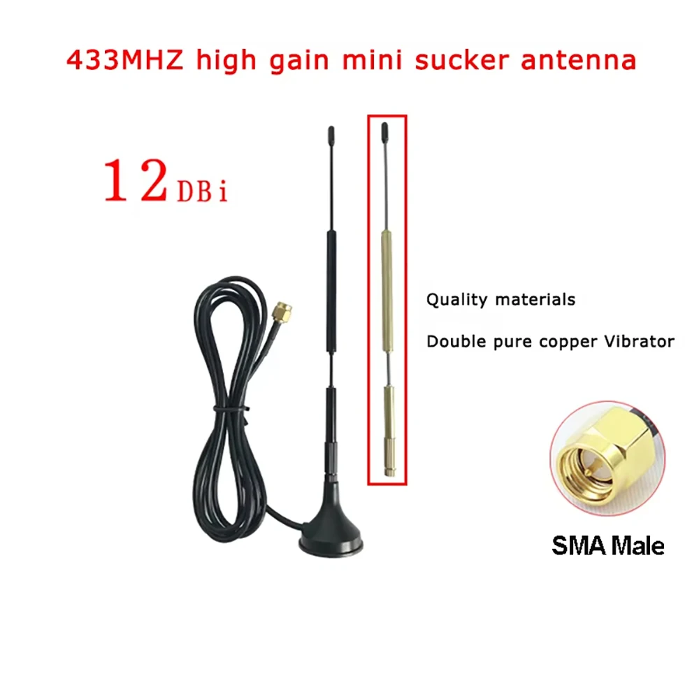 433MHz Mini Sucker Antenna 12dbi High Gain RG174 Pure Copper Cable 1.5m Lora Wireless Module Magnetic Base SMA interface
433MHz Mini Sucker Antenna 12dbi High Gain RG174 Pure Copper Cable 1.5m Lora Wireless Module Magnetic Base SMA interface