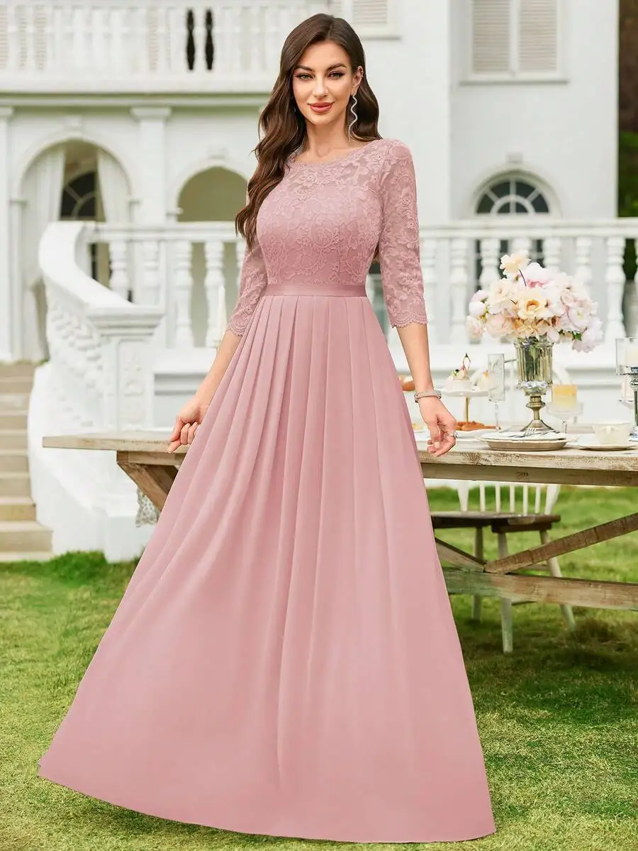 Elegant Floral Lace Chiffon Pleated Maxi Dress For Wedding Guest Cocktail Party
Elegant Floral Lace Chiffon Pleated Maxi Dress For Wedding Guest Cocktail Party