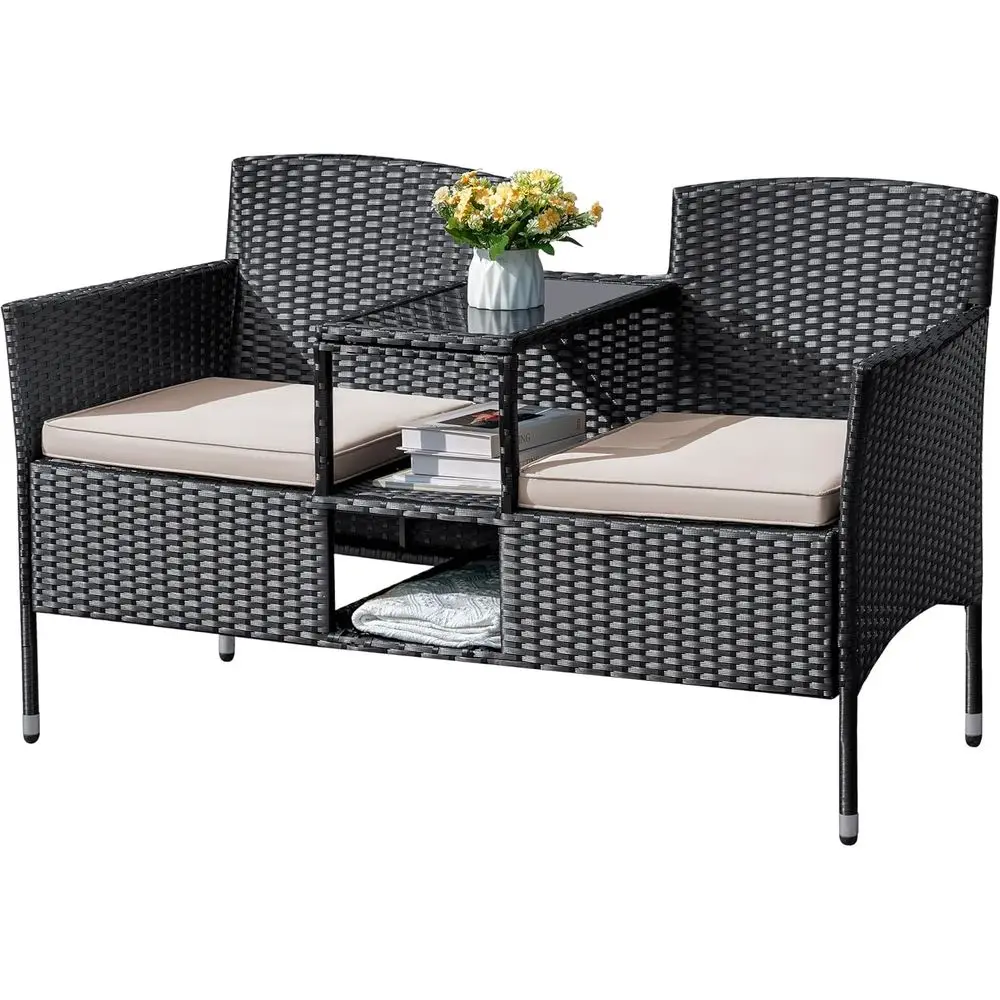 2-Seat Wicker Patio Loveseat with Built-in Table and Cushions, Ideal for Balcony, Lawn or Backyard (Beige)
2-Seat Wicker Patio Loveseat with Built-in Table and Cushions, Ideal for Balcony, Lawn or Backyard (Beige)