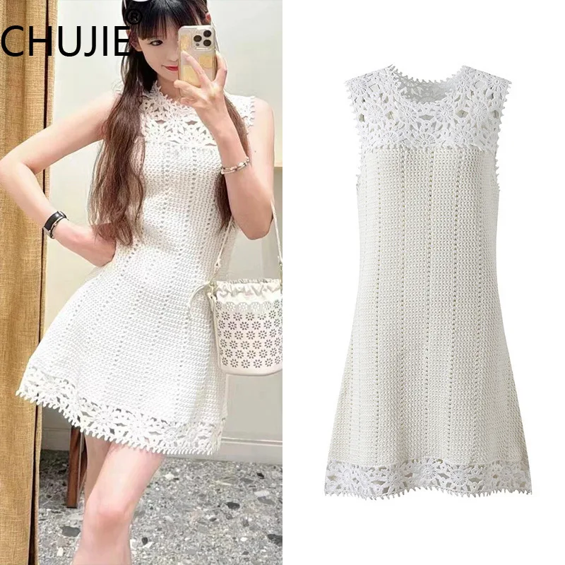 CHUJIE Sheer Floral Knit Dress Sleeveless Unique Hollow Out Bodycon Mini Dress SS25
CHUJIE Sheer Floral Knit Dress Sleeveless Unique Hollow Out Bodycon Mini Dress SS25