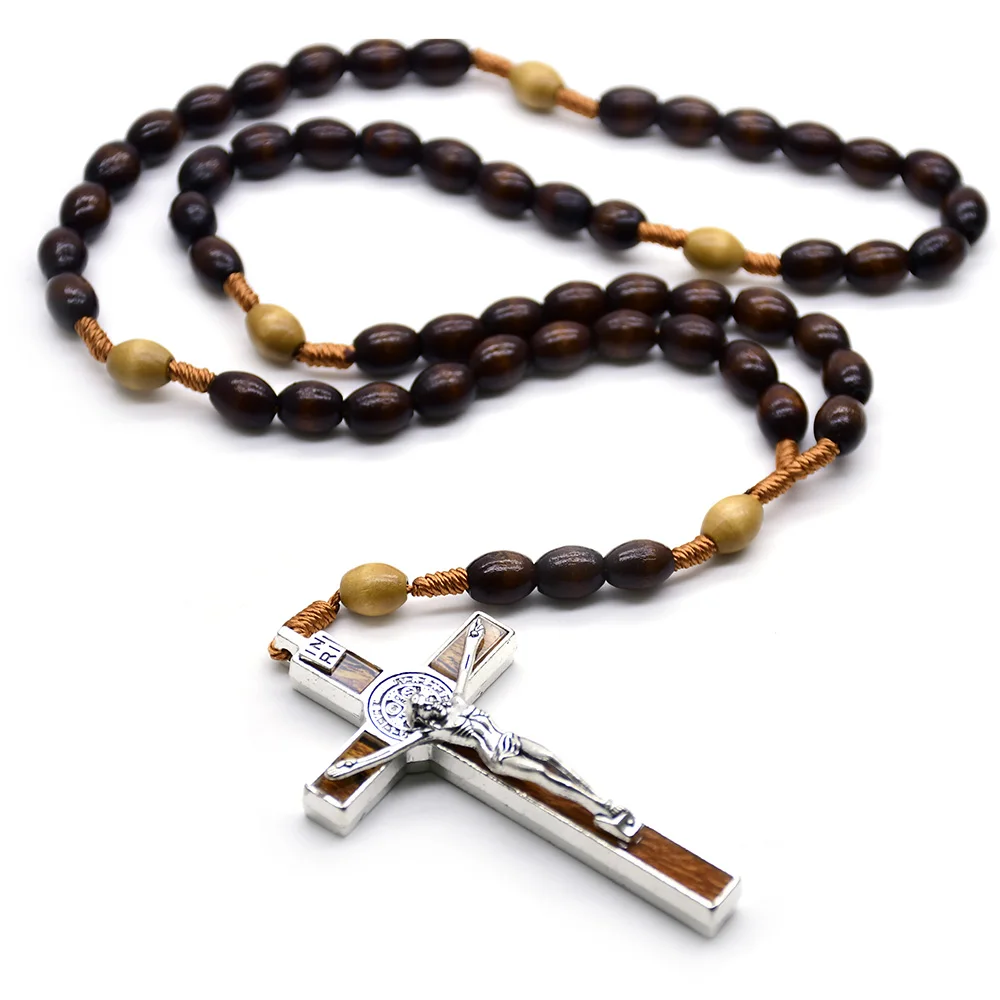 Dark Coffee Rice Wood Bead Rope Rosary Necklace Crucifix Pendant Religious Jewelry For Men Women
Dark Coffee Rice Wood Bead Rope Rosary Necklace Crucifix Pendant Religious Jewelry For Men Women