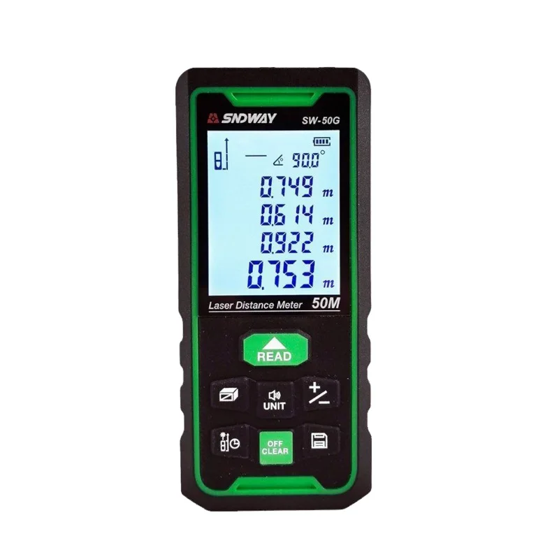 SW-50G Green Laser Distance Meter Digital Rangefinder 50m Range Finder Tape Measure Electronic Level Ruler Roulette Tools
SW-50G Green Laser Distance Meter Digital Rangefinder 50m Range Finder Tape Measure Electronic Level Ruler Roulette Tools