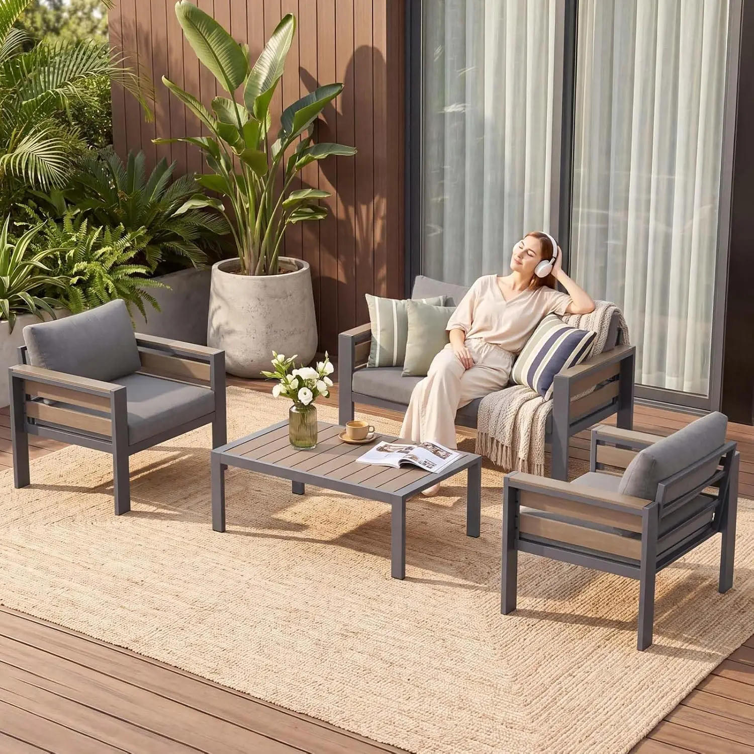 Aluminum Patio Furniture Set, 4-Piece Modular Patio Conversation Set with Widened Armrests and
Aluminum Patio Furniture Set, 4-Piece Modular Patio Conversation Set with Widened Armrests and