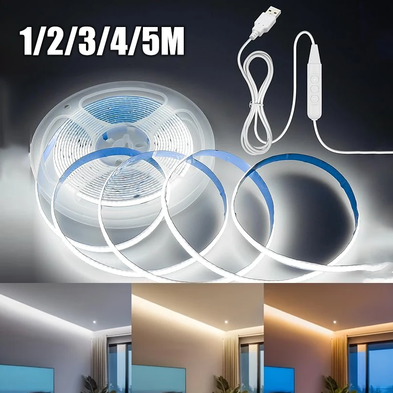 COB LED Strip Light 5V USB With Button Cuttable Flexible Light Strip for Home Bedroom TV Backlight Kitchen Stairs DIY Decoration
COB LED Strip Light 5V USB With Button Cuttable Flexible Light Strip for Home Bedroom TV Backlight Kitchen Stairs DIY Decoration