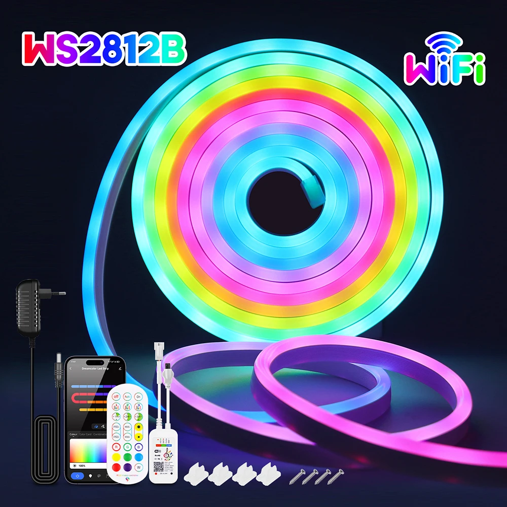 WS2812B DC 5V LED Strip Light 33LEDs/m IP67 Waterproof WIFI Remote Control Flexible RGBIC Dreamcolor Chasing Strip for Room
WS2812B DC 5V LED Strip Light 33LEDs/m IP67 Waterproof WIFI Remote Control Flexible RGBIC Dreamcolor Chasing Strip for Room 