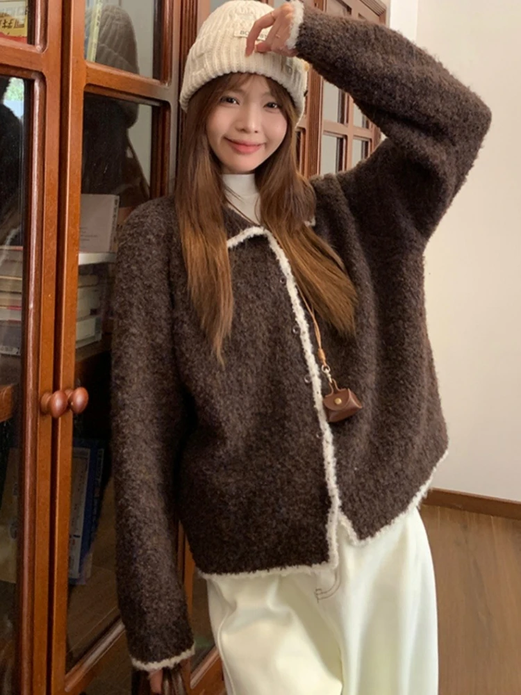 Винтажная однобортная женская одежда с длинными рукавами, корейский серый вязаный кардиган, женский осенне-зимний свитер с лацканами и цветными блоками
Винтажная однобортная женская одежда с длинными рукавами, корейский серый вязаный кардиган, женский осенне-зимний свитер с лацканами и цветными блоками