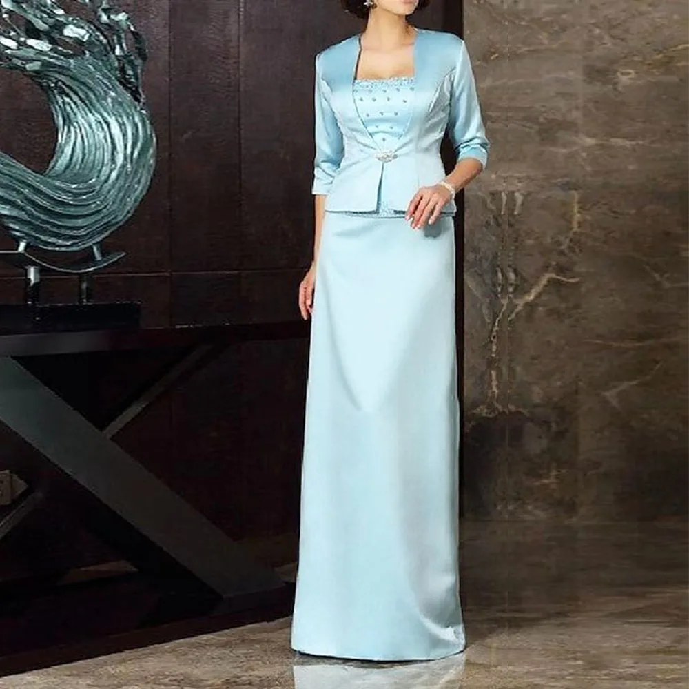 Elegant Two Piece Satin Mother Of The Bride Dresses For Weddings Floor Length Formal Party Evening Dress With Coat
Elegant Two Piece Satin Mother Of The Bride Dresses For Weddings Floor Length Formal Party Evening Dress With Coat
