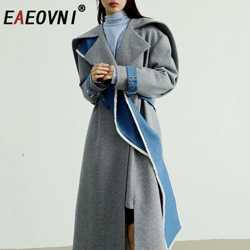 EAEOVNI Autumn And Winter New Long Coat Women Fashion Blue Patchwork Design Button Removable Design Contrast Color Windbreaker
EAEOVNI Autumn And Winter New Long Coat Women Fashion Blue Patchwork Design Button Removable Design Contrast Color Windbreaker