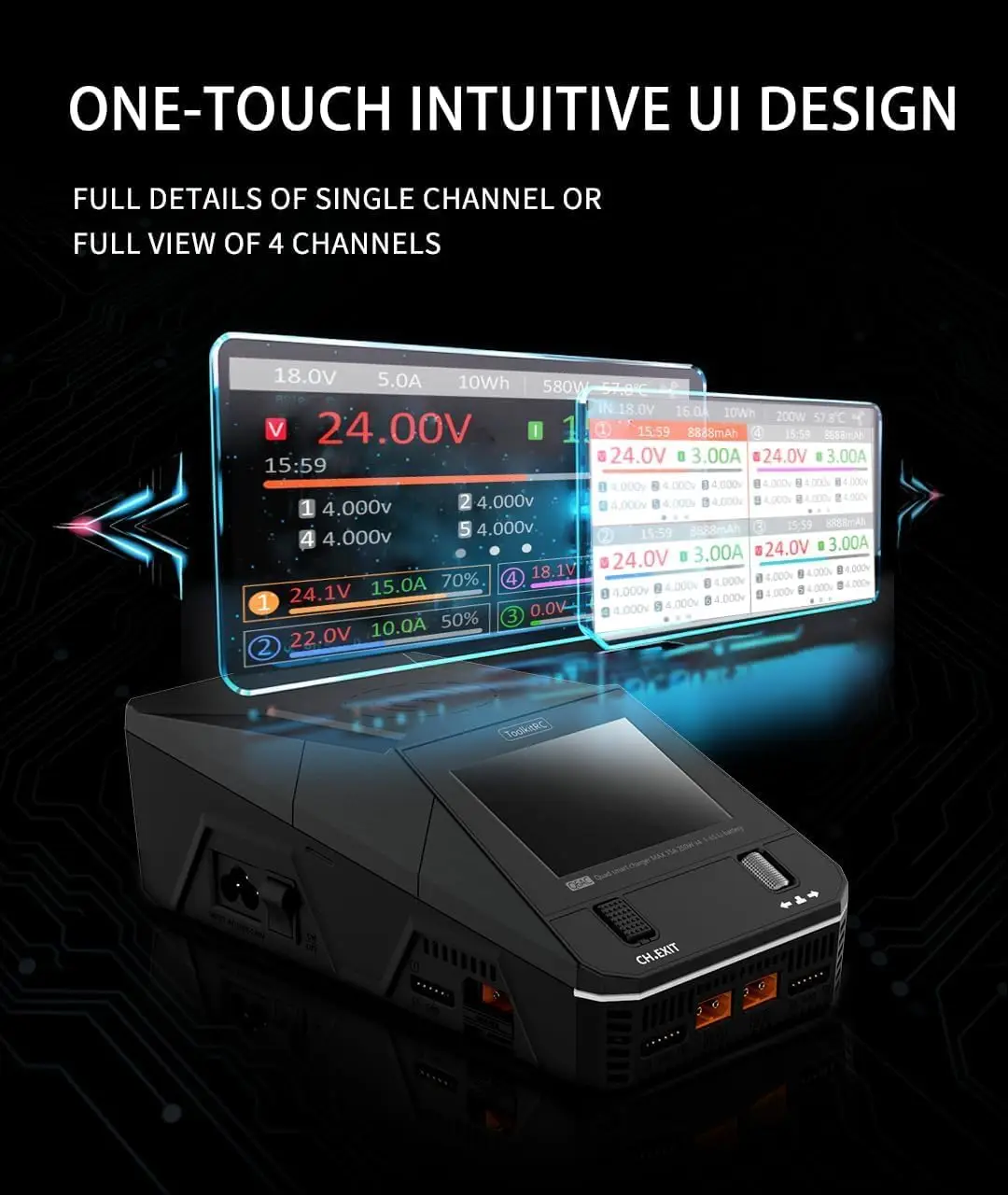 ToolkitRC Q6AC Multi-Functions Charger with IPS Highlighted Display Screen AC 400W/DC 1000W 4CH Output Built-in 65W
ToolkitRC Q6AC Multi-Functions Charger with IPS Highlighted Display Screen AC 400W/DC 1000W 4CH Output Built-in 65W