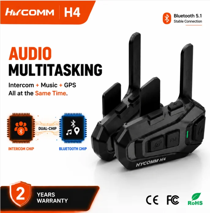 HYCOMM H4 Motorcycle Bluetooth intercom, 4 Riders Helmet Intercom Up to 1.2 Mile Range, Audio Multitasking, 1000mAH 35H Battery, Noise Cancellation, IP67 Waterproof Communication System
HYCOMM H4 Motorcycle Bluetooth intercom, 4 Riders Helmet Intercom Up to 1.2 Mile Range, Audio Multitasking, 1000mAH 35H Battery, Noise Cancellation, IP67 Waterproof Communication System