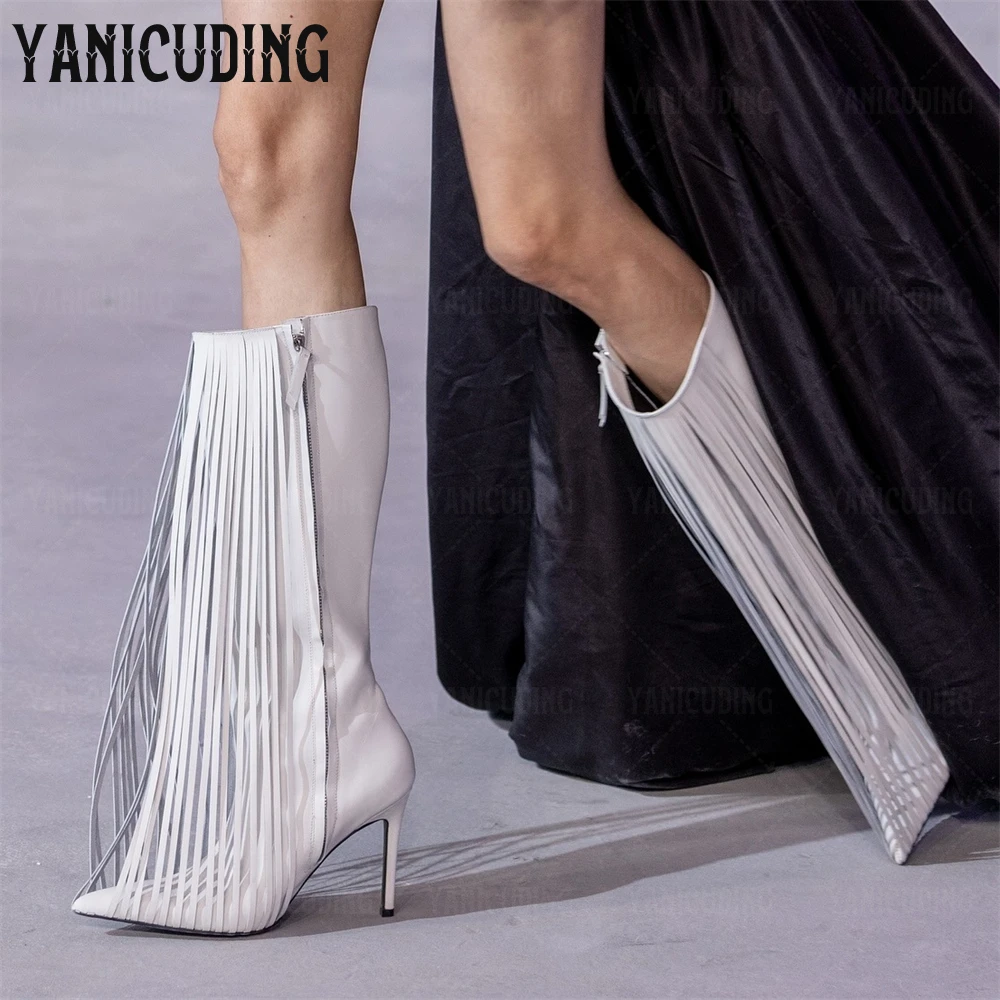 Novelty Dangling Tassel High Heeled Boots Sexy Pointed Toe Stiletto Knee High Boots Full-Length Inner Zipper PU Boots for Women
Novelty Dangling Tassel High Heeled Boots Sexy Pointed Toe Stiletto Knee High Boots Full-Length Inner Zipper PU Boots for Women