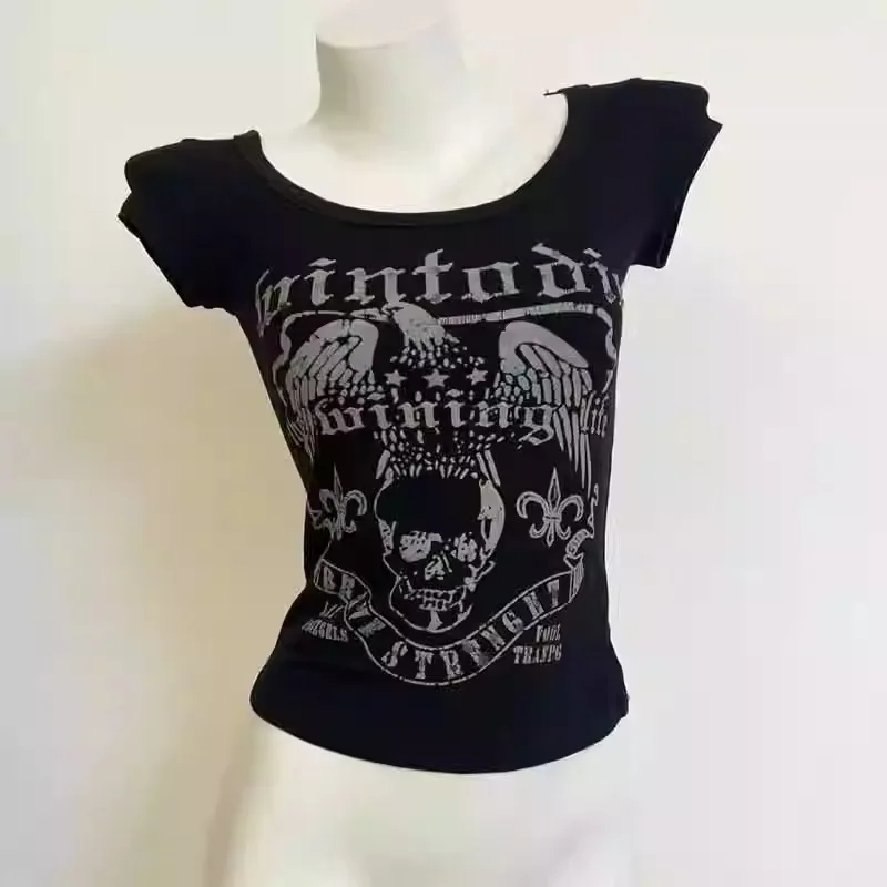 Subculture Punk Vintage Y2K Tees American Sweet Sexy Short-sleeved T-shirt Women Slim Black Gothic Rock Summer 2024 New Top
Subculture Punk Vintage Y2K Tees American Sweet Sexy Short-sleeved T-shirt Women Slim Black Gothic Rock Summer 2024 New Top