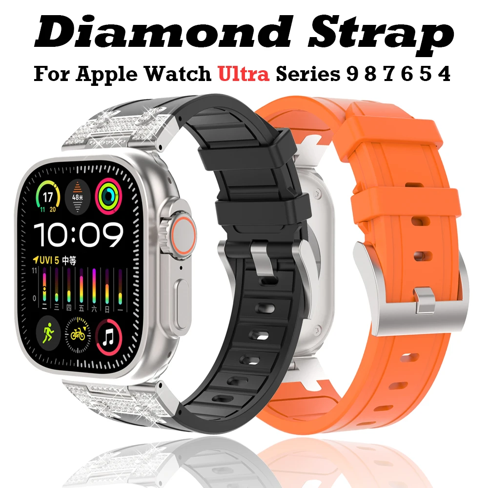 Rubber Strap for Apple Watch 9 45mm Ultra 2 49MM 44mm 42mm Diamond Connector Silicone Watch Band for IWatch9 8 SE 7 6 4 5 3 2 1
Rubber Strap for Apple Watch 9 45mm Ultra 2 49MM 44mm 42mm Diamond Connector Silicone Watch Band for IWatch9 8 SE 7 6 4 5 3 2 1
